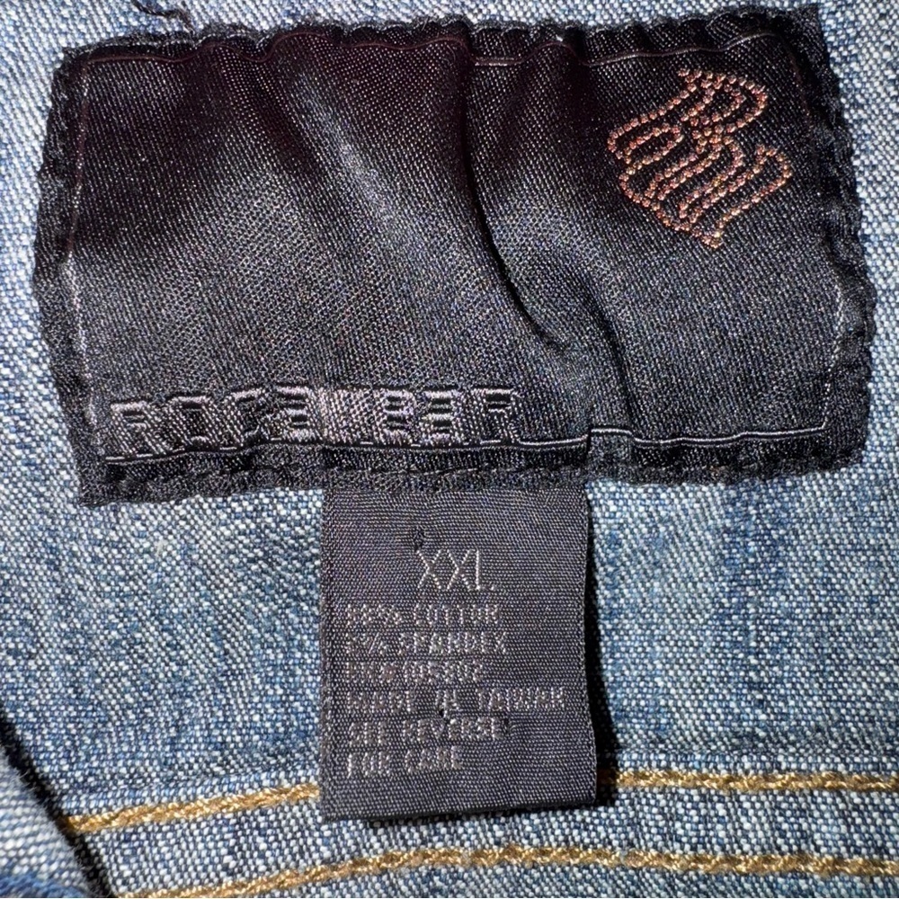 Roca Wear Jr Girls XXL Blue Denim Jean Jacket W/ Hood Knit Multi-Colored Accents - Picture 7 of 8